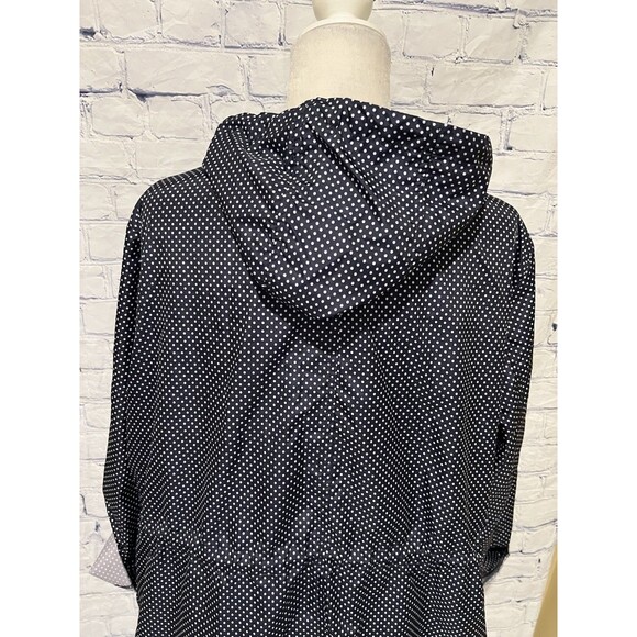 Susan Graver Navy Polka Dot Hooded Packable Rain Jacket with full zip front 1X - Picture 8 of 10